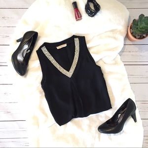 Elodie Jeweled Neck Sleeveless Blouse Black Small